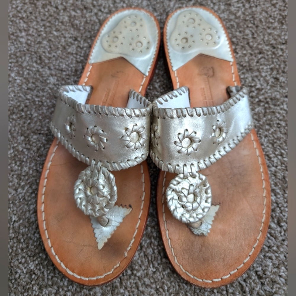 Stephen Bonanno Jack Rogers style sandals platinum leather 8